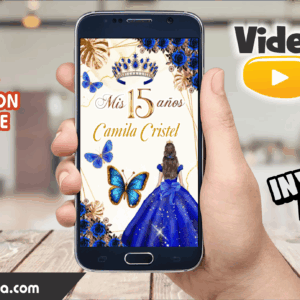 Video Invitación de 15 Años Dorado Azul Rey Editable