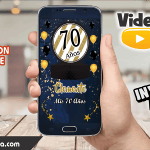 Video Invitación de Adulto Dorado Azul Editable