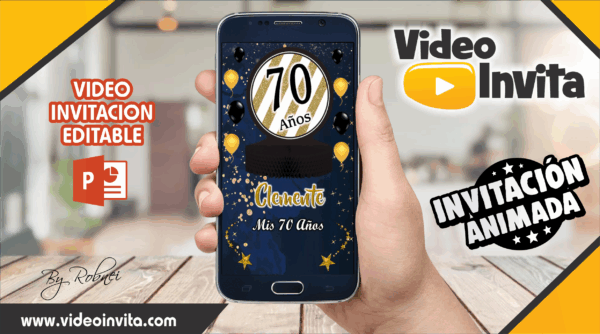 Video Invitación de Adulto Dorado Azul Editable