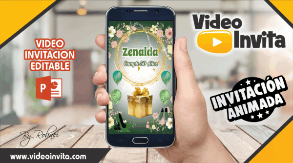 Video Invitación de Adulto Verde Oscuro Editable