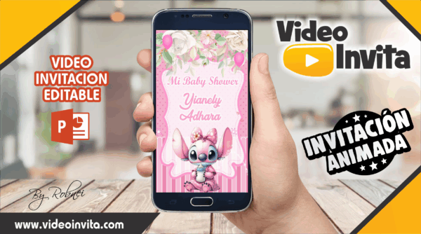 Video Invitación de Baby Shower Stitch Niña Editable