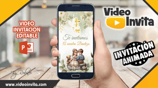 Video Invitación de Bautizo Verde Olivo Editable