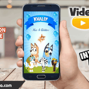 Video Invitación de Bluey Celeste Niño Editable
