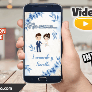 Video Invitación de Boda Floral Azul 2 Editable