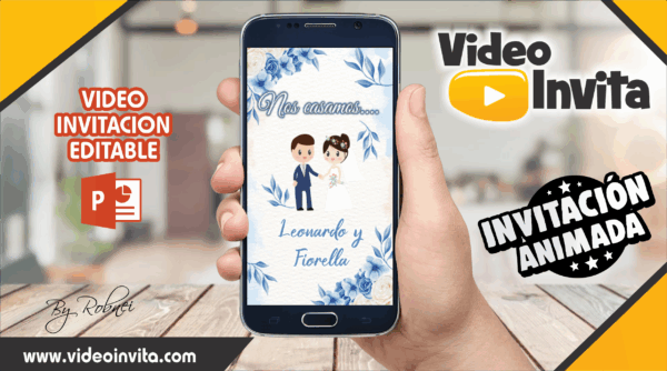 Video Invitación de Boda Floral Azul 2 Editable