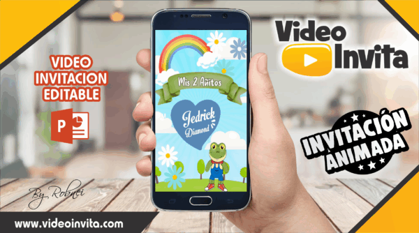 Video Invitación de Lara Campos y Rana Rene Arcoiris  Editable