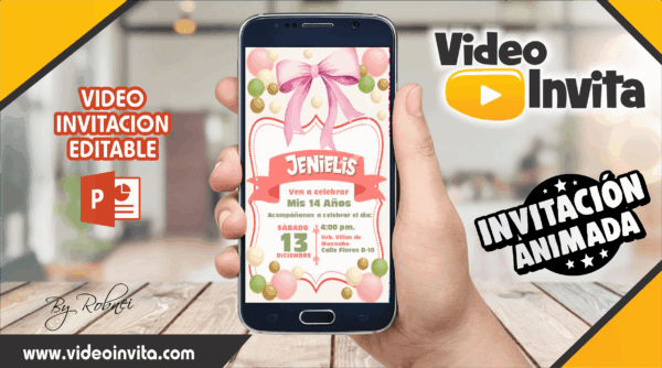 Video Invitación de Lazo Rosa Editable