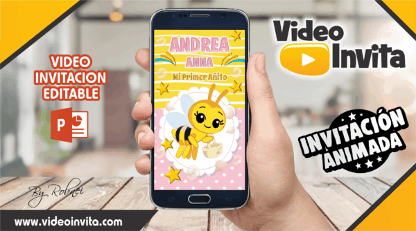 Video Invitación de Abejita Plim Plim Niña 2 Editable