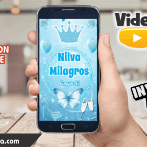 Video Invitación de Adulto Celeste Mujer Editable