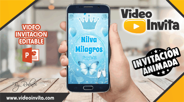 Video Invitación de Adulto Celeste Mujer Editable