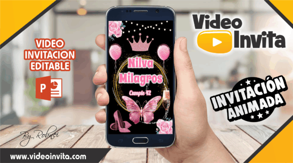 Video Invitación de Adulto Rosado 2 Editable