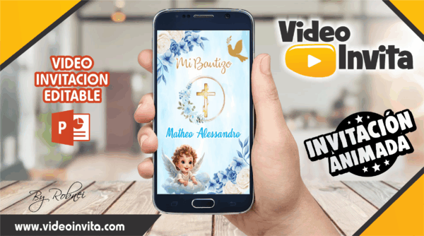 Video Invitación de Bautizo Celeste 2 Editable