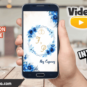 Video Invitación de Boda Azul Floral 03 Editable