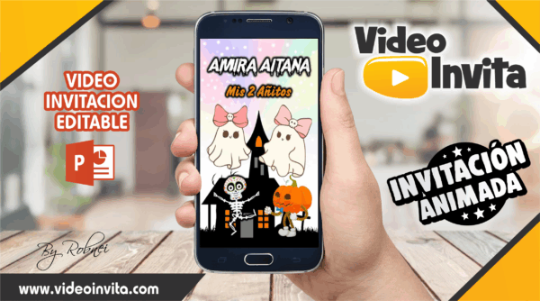 Video Invitación de Halloween Infantil Fantasma Girl Editable