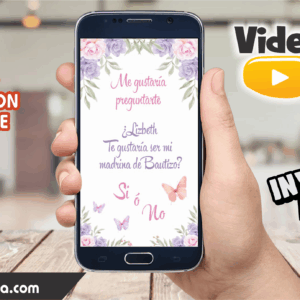 Video Invitación de Pedida de Padrinos Niña Lila Editable