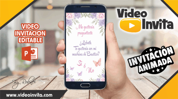 Video Invitación de Pedida de Padrinos Niña Lila Editable