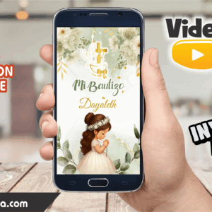 Video Invitación de Bautizo Verde Olivo Niña 2 Editable