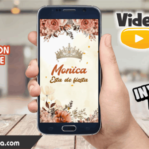 Video Invitación de Floral Rosa Dorado Editable