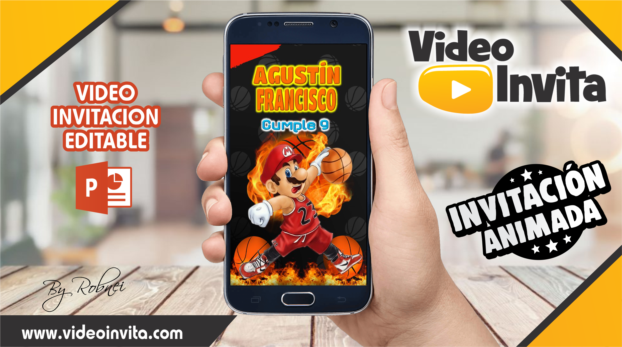 Video Invitación de Mario Bross Basketball Editable