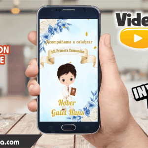 Video Invitación de Mi Primera Comunion Angelito Celeste Editable