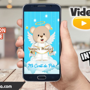 Video Invitación de Corte de Pelo Oso Celeste Editable