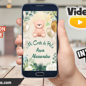 Video Invitación de Corte de Pelo Oso Niño Editable