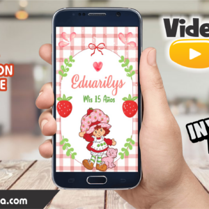 Video Invitación de Fresita Frutilla 15 Años Editable
