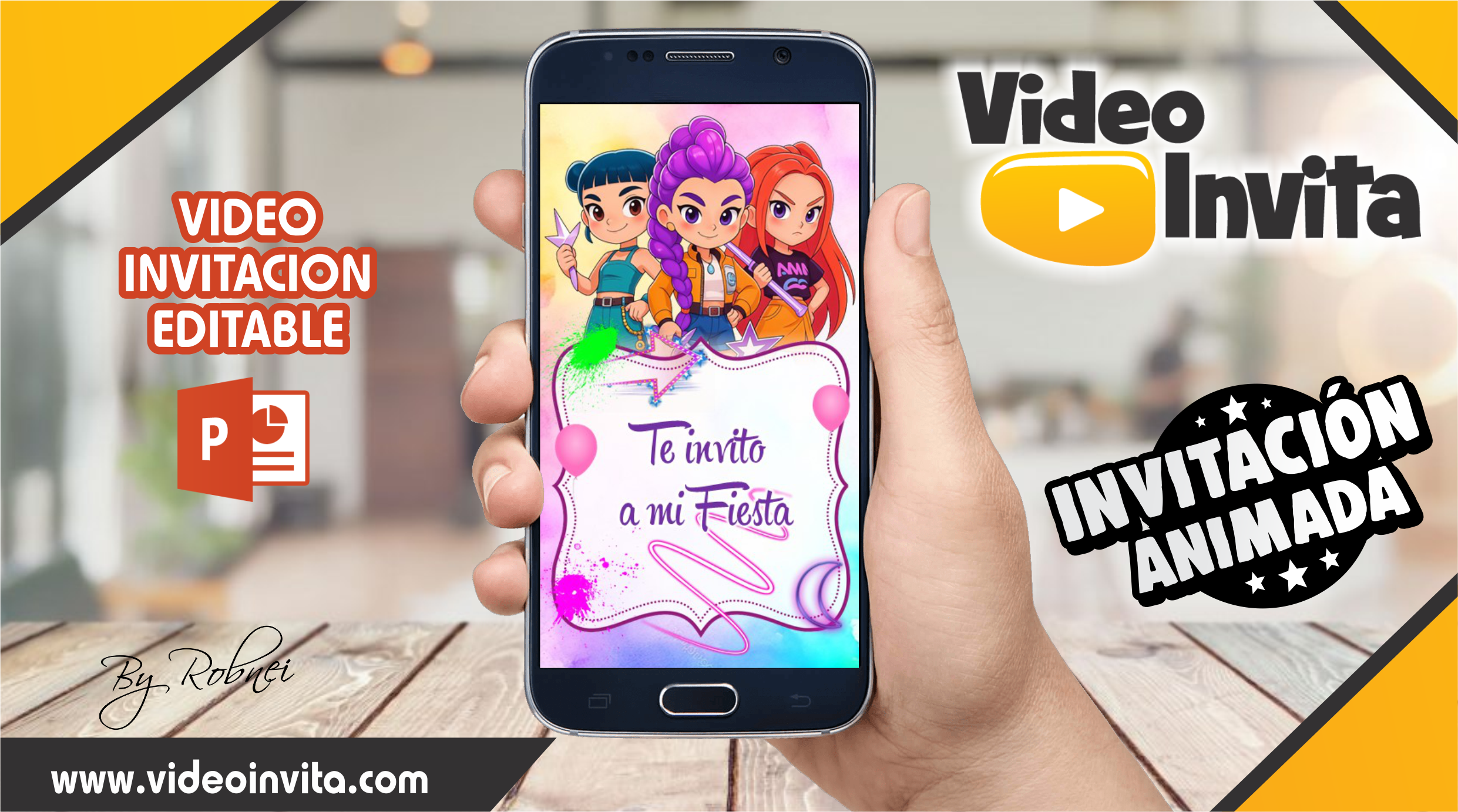 Video Invitación de Guerreras K-Pop Chibi Editable