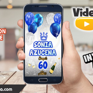 Video Invitación de Adulto Azul y Plateado Editable