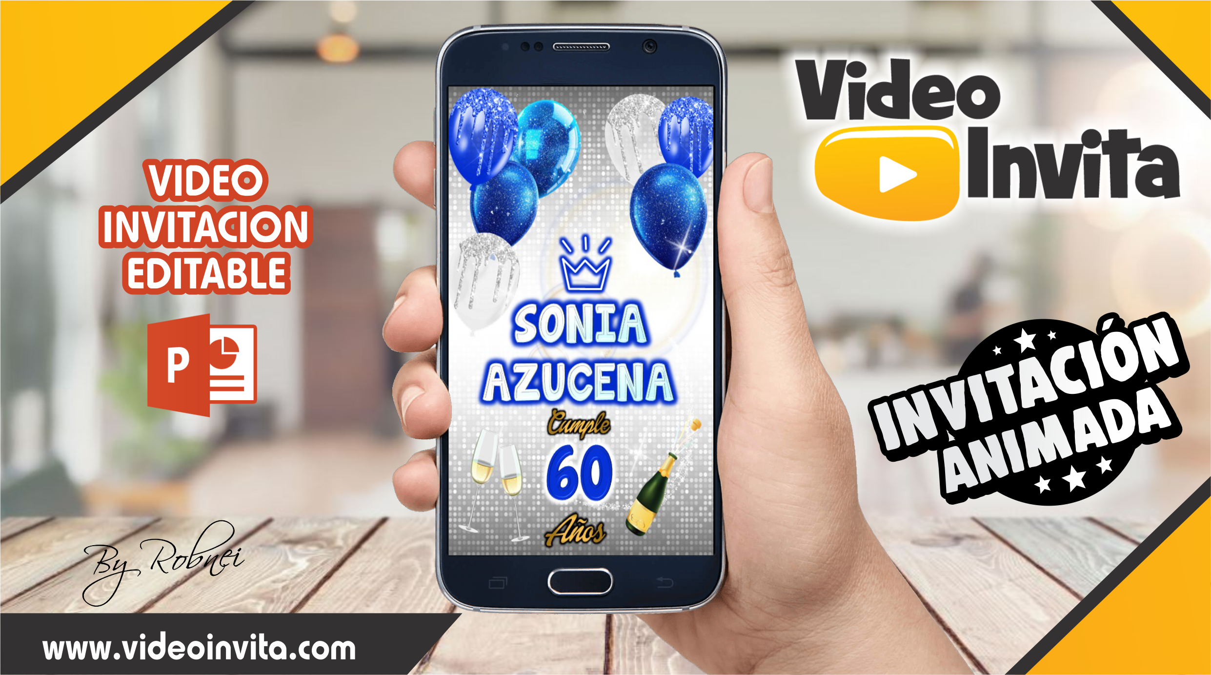 Video Invitación de Adulto Azul y Plateado Editable