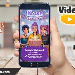 Video Invitación de Rumi con Torta Guerreras K-Pop Editable