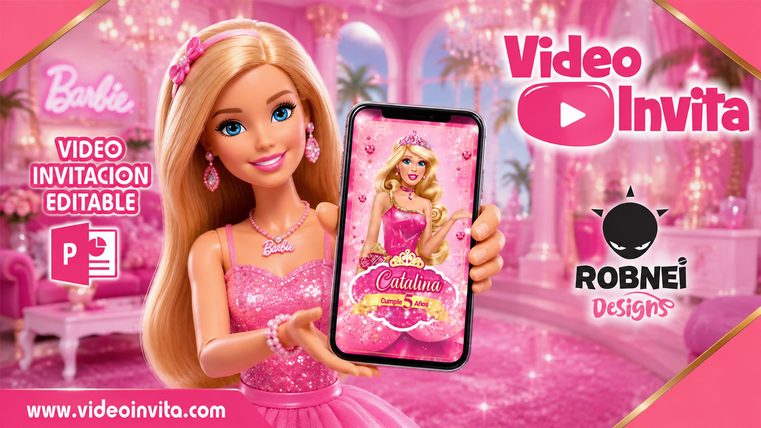 Video Invitación de Barbie Princesa Animada con ia Editable