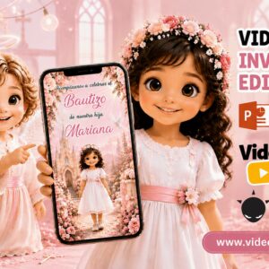 Video Invitación de Bautizo Angelita Niña con Sobre Animado con ia Editable