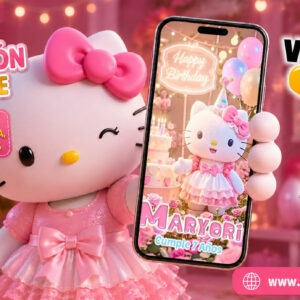 Video Invitación de Hello Kitty Animada con ia Editable