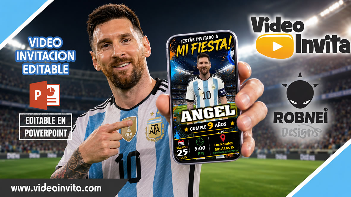 Video Invitación de Messi Mundial Argentina con ia Editable
